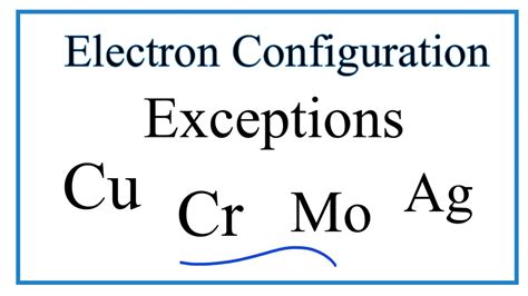 anomalous electron configuration|Electron Configuration Exceptions Examples: Cr, Cu, Ag, and Mo.